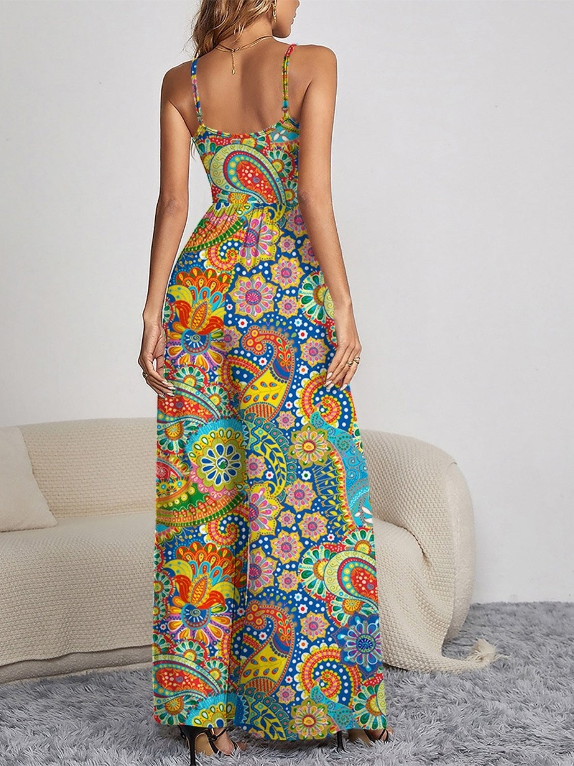 Decorative Button Spaghetti Strap Wide Leg Jumpsuit - More Prints! - In Style Chics Boutique LLC