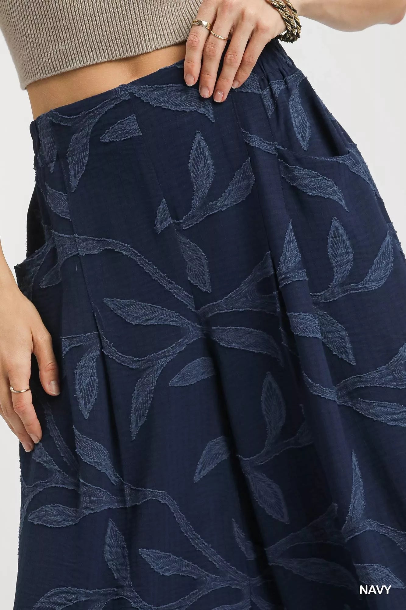 Jacquard Wide-Leg Pants in Navy at In Style Chics Boutique