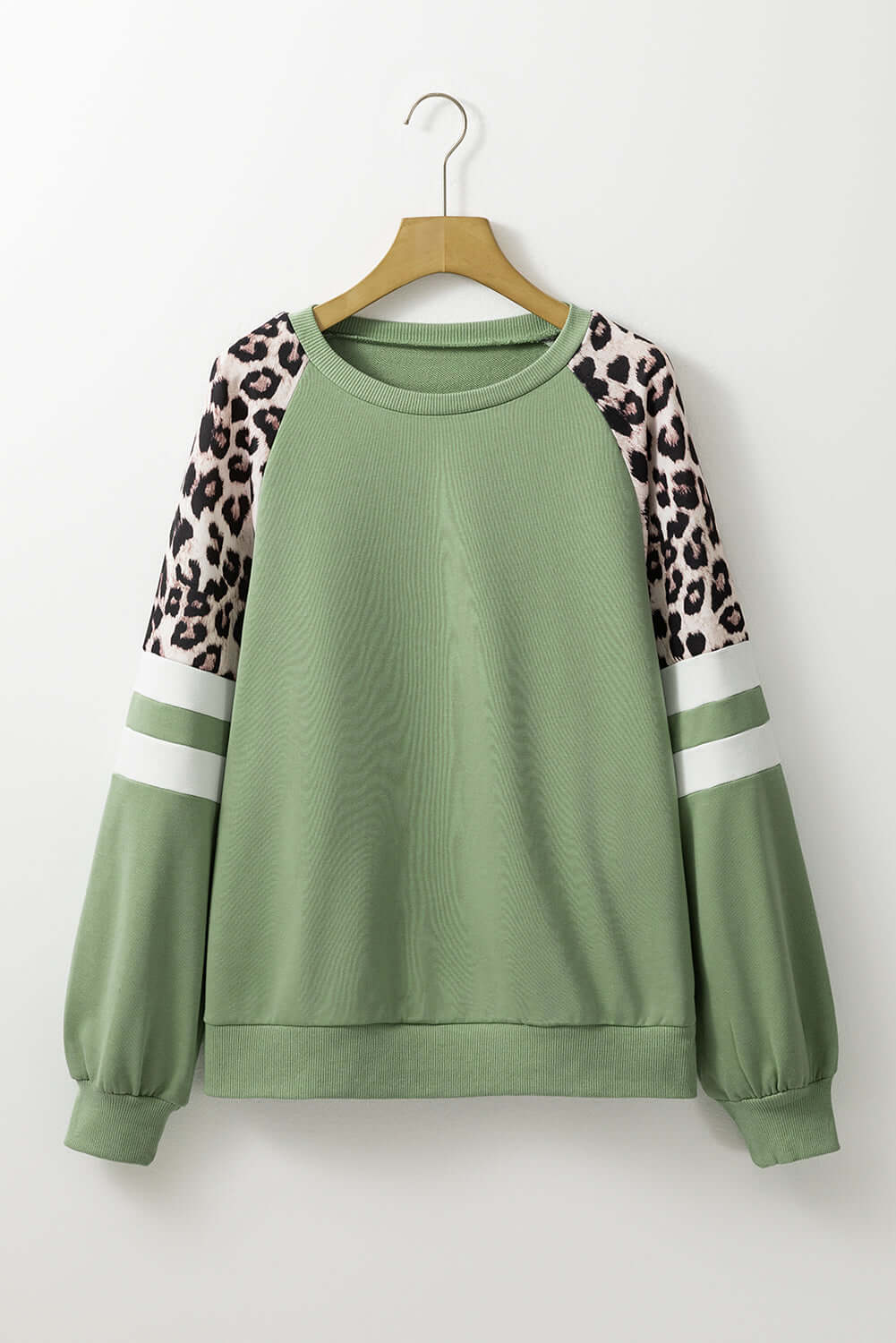 Grass Green Leopard Print Patchwork Raglan Sleeve Sweatshirt - In Style Chics Boutique LLC