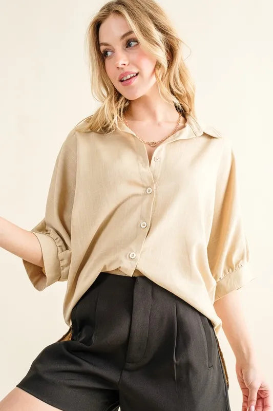 Oversized Linen Button Down Top