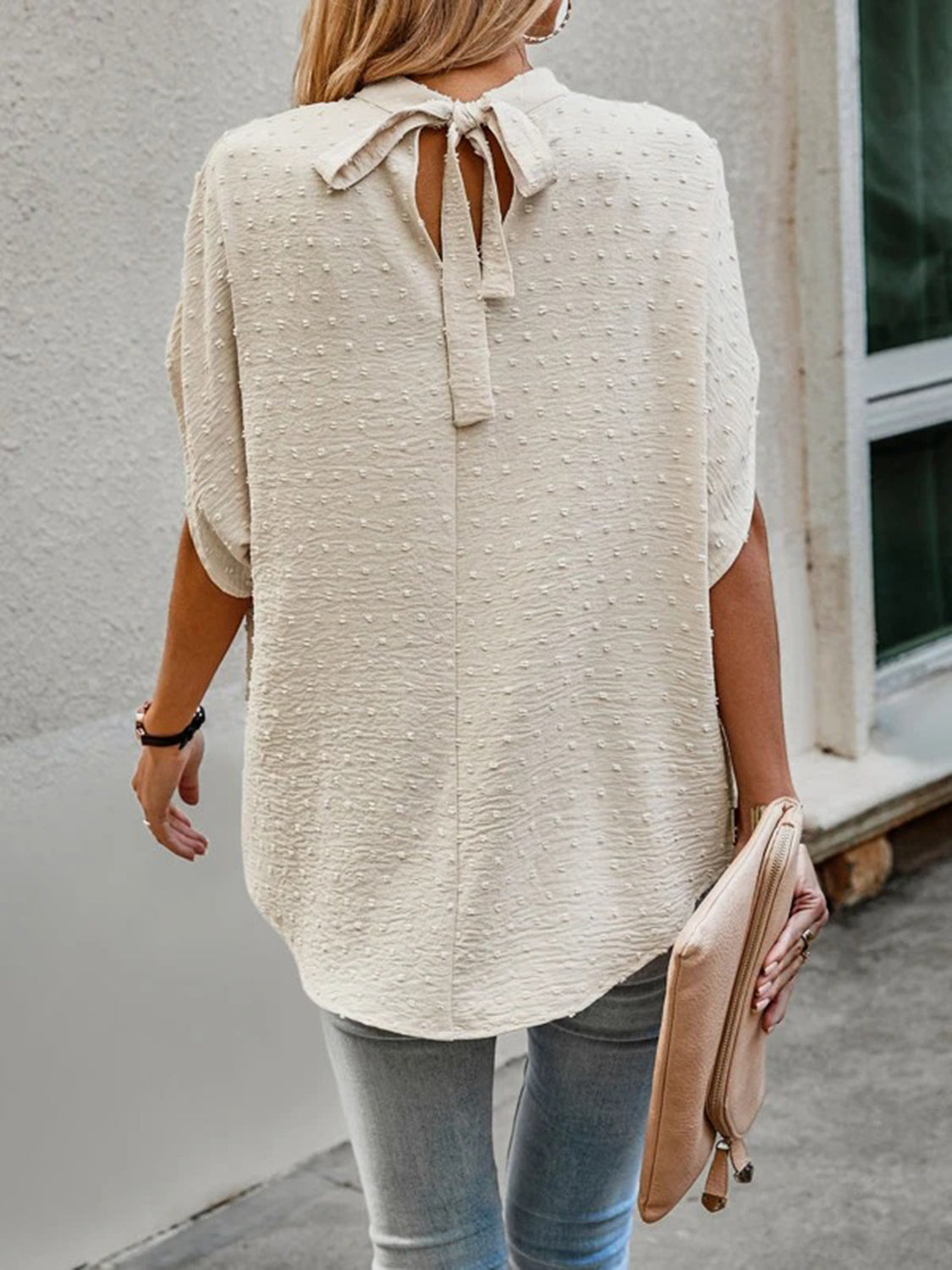 Swiss Dot Mock Neck Half Sleeve Blouse - More Colors! - In Style Chics Boutique LLC