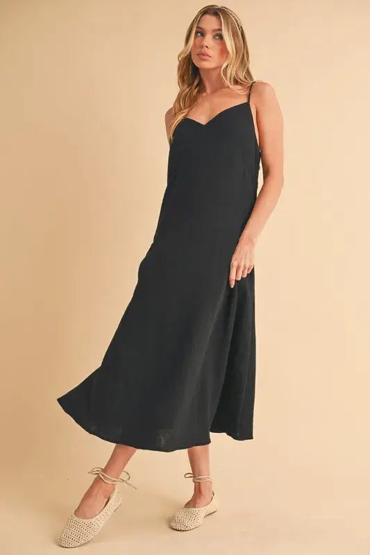 Side Button Midi Black Cami Dress - In Style Chics Boutique Women's Juniors Apparel Online