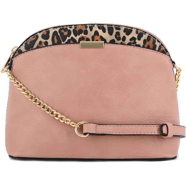 Leopard Accent Small Dome Crossbody Bag - In Style Chics Boutique LLC