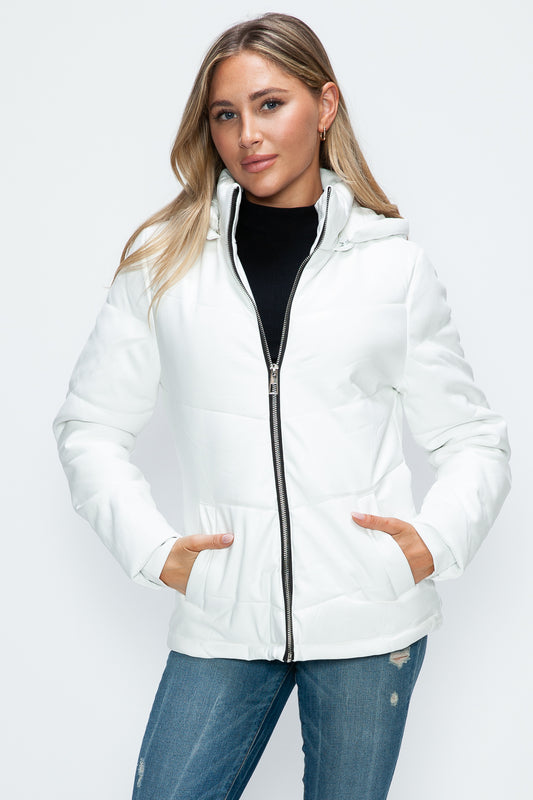How Dare U Pocketed Zip Up Puffer Jacket with Removable Hood - In Style Chics Boutique LLC