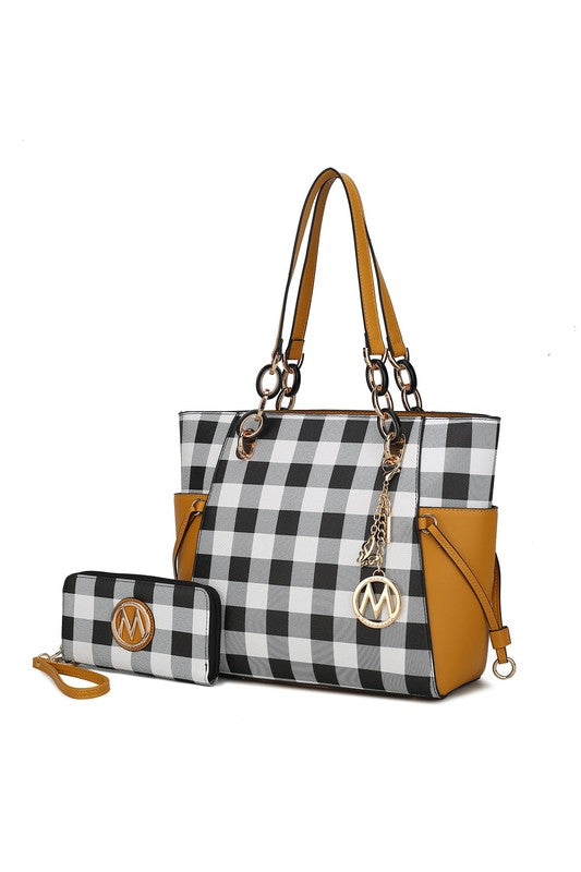 MKF Yale Checkered Tote Bag with Wallet by Mia K - In Style Chics Boutique LLC