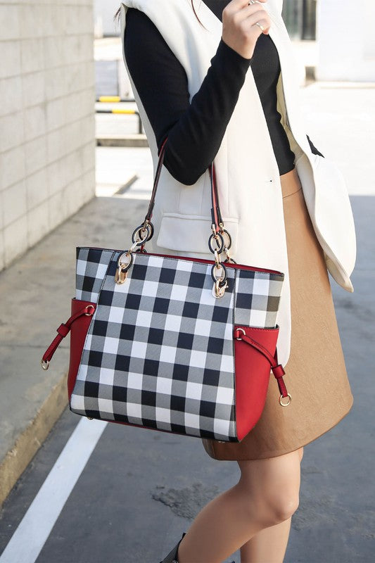 MKF Yale Checkered Tote Bag with Wallet by Mia K - In Style Chics Boutique LLC