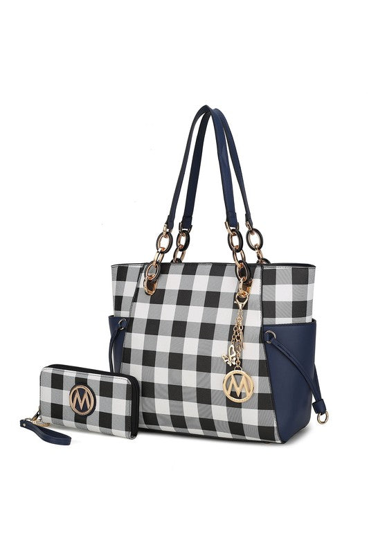 MKF Yale Checkered Tote Bag with Wallet by Mia K - In Style Chics Boutique LLC