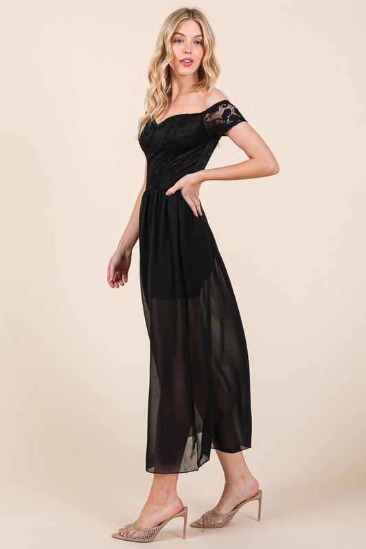 Lace Off Shoulder Chiffon Dress - In Style Chics Boutique LLC