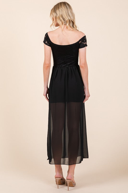 Lace Off Shoulder Chiffon Dress - In Style Chics Boutique LLC