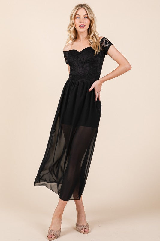 Lace Off Shoulder Chiffon Dress - In Style Chics Boutique LLC