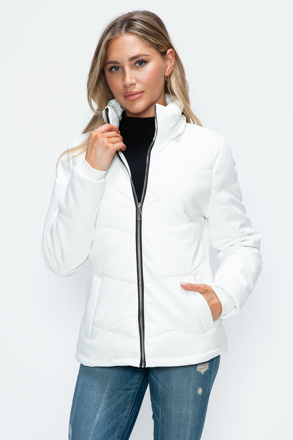 How Dare U Pocketed Zip Up Puffer Jacket with Removable Hood - In Style Chics Boutique LLC