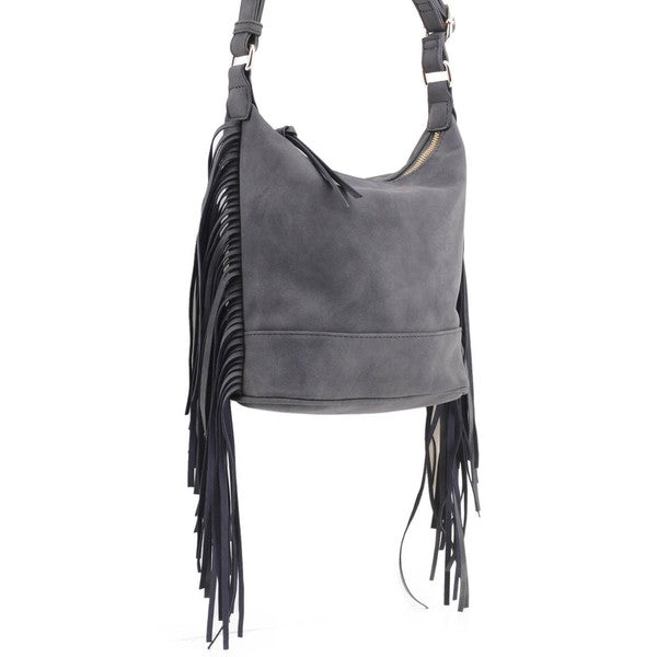 Faux Suede Fringe Crossbody Bag - In Style Chics Boutique LLC