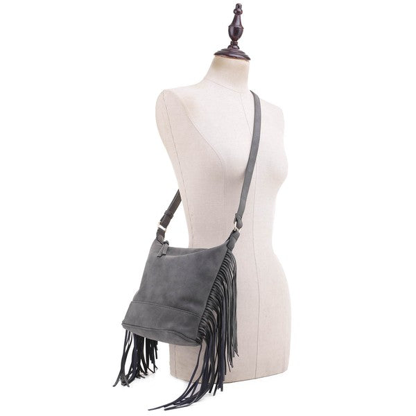 Faux Suede Fringe Crossbody Bag - In Style Chics Boutique LLC
