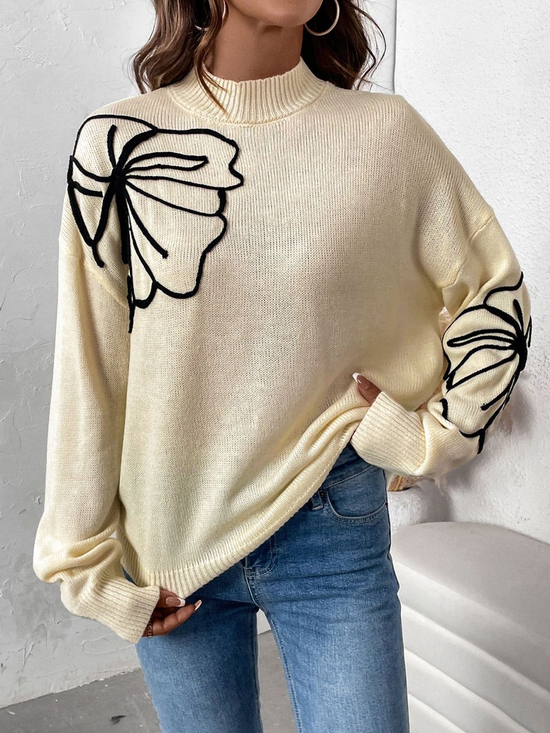 Perfee Mock Neck Dropped Shoulder Long Sleeve Sweater - In Style Chics Boutique LLC