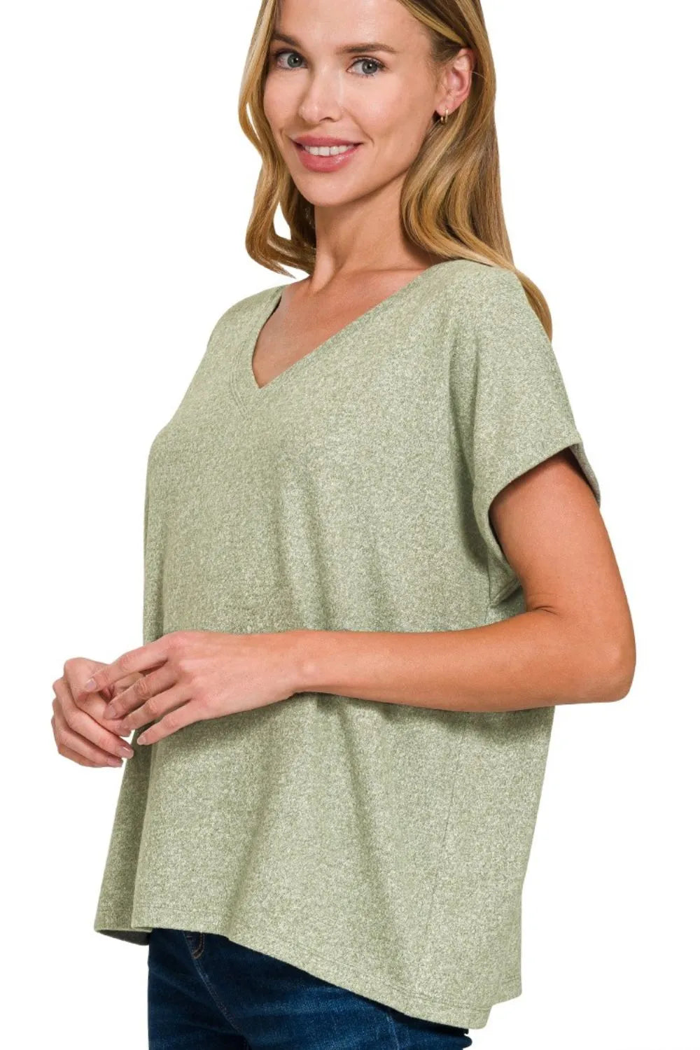 V-neck Tee, Soft Melange Hacci - In Style Chics Boutique Women's Juniors Clothes Online