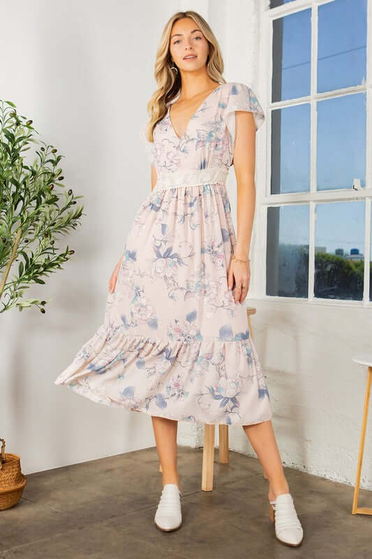 Lace Detailed Flutter Sleeve Ruffle Dress - Cute Dresses for Spring - In Style Chics Boutique Online Clothing Women's Juniors Apparel