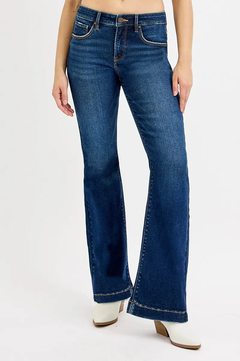 RISEN Tummy Control Mid Rise Flare Jeans at In Style Chics Boutique Regular and Plus Size at In Style Chics Boutique