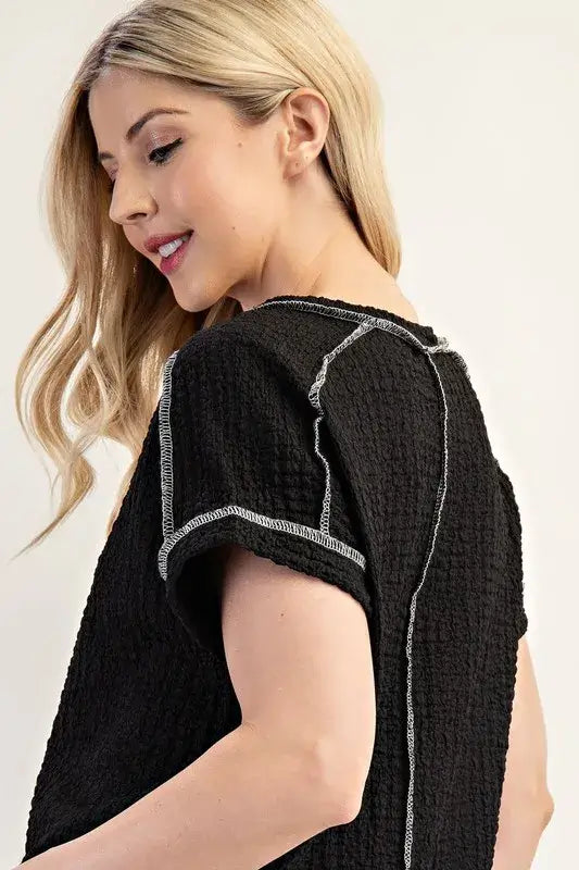 Relaxed-Fit Textured Short Sleeve Top Made in USA - Clothes for women over 40 - In Style Chics Boutique Women's Juniors Plus Size Apparel Online