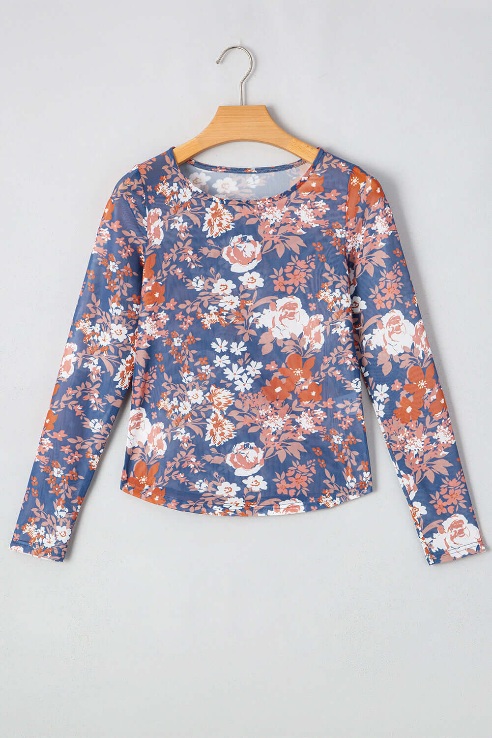 Boho Floral Print Mesh Long Sleeve Top - In Style Chics Boutique Online Clothing Women's Juniors Free Shipping Cute Clothes