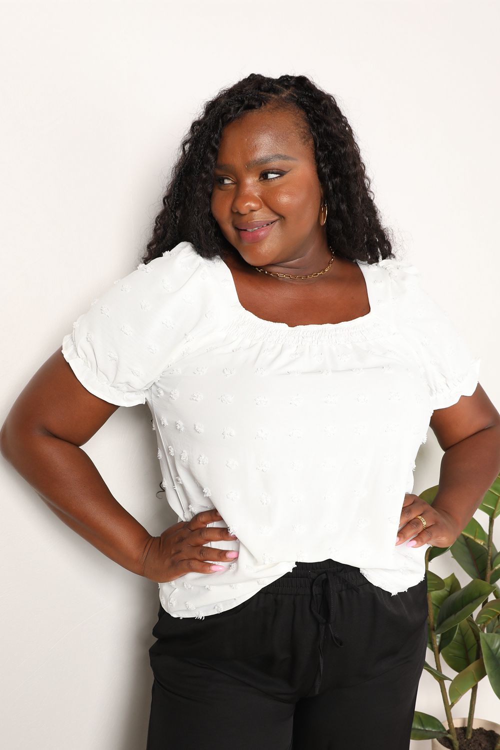 Swiss Dot Puff Sleeve Square Neck white Blouse - In Style Chics Boutique Online Fashion for Women