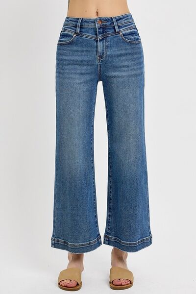 Women's High Rise Crop Wide Leg Front Yoke Detail Jeans - In Style Chics Boutique