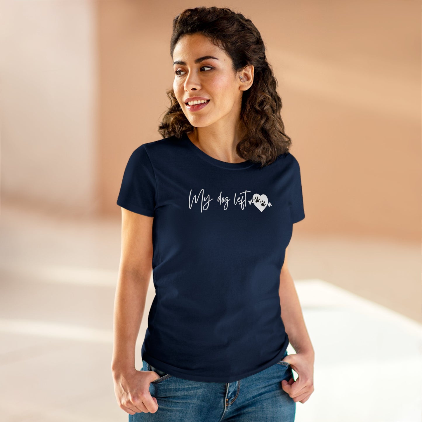 Women's Midweight Cotton Graphic Tee - "My dog left paw prints on my heart" - In Style Chics Boutique LLC