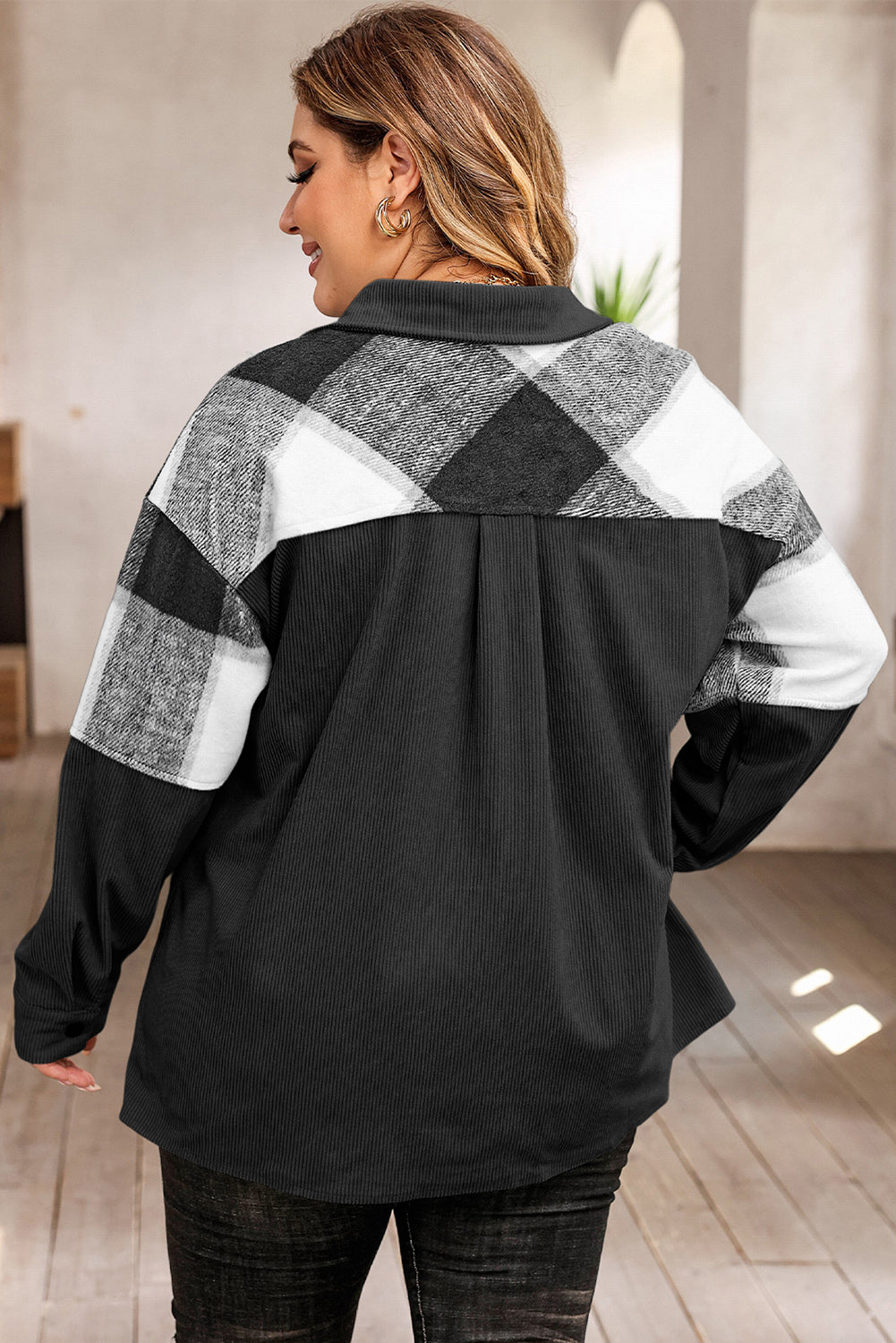 Plus Size Plaid Snap Down Jacket with Pockets - In Style Chics Boutique LLC