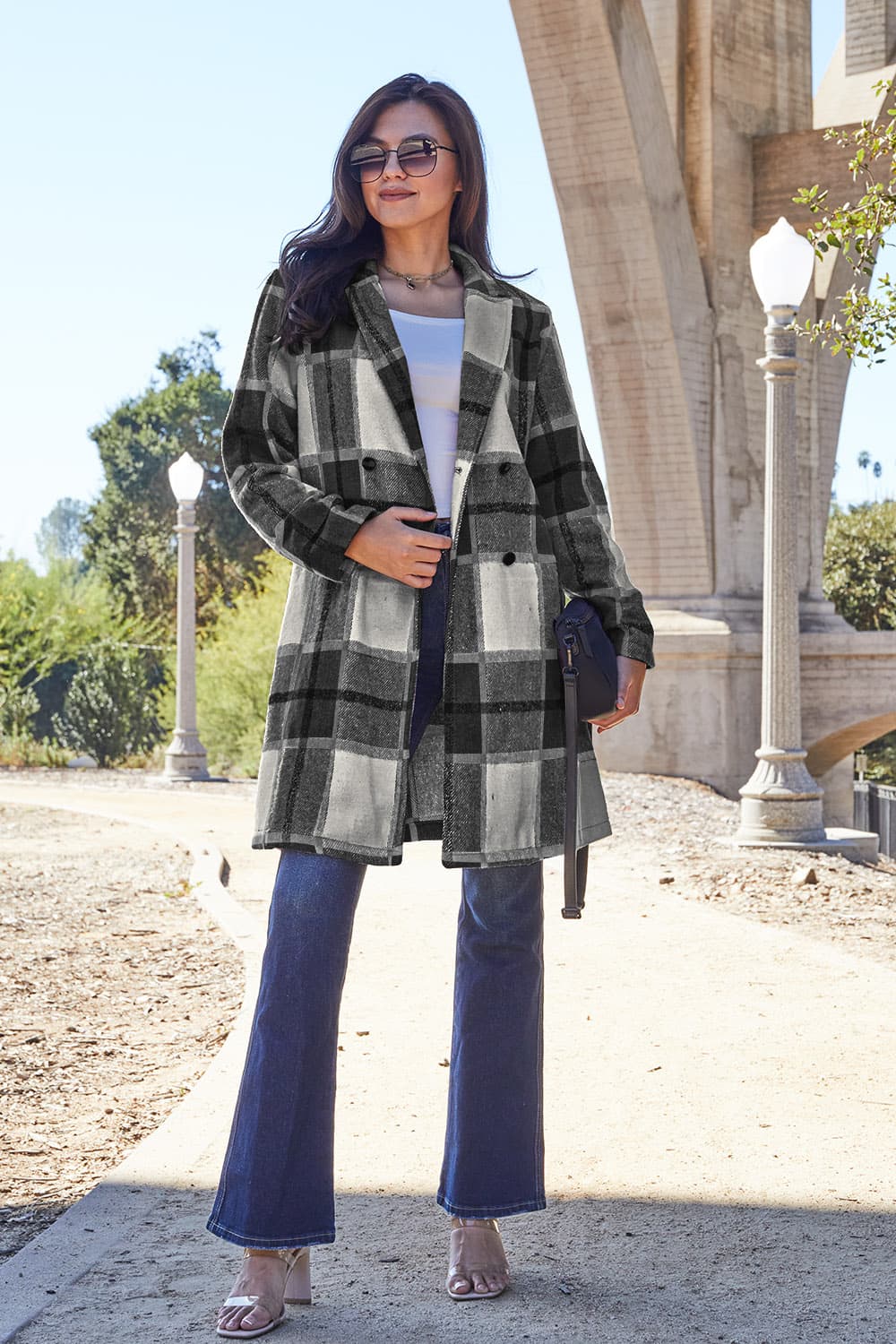 Double Take Full Size Plaid Button Up Lapel Collar Coat - In Style Chics Boutique LLC