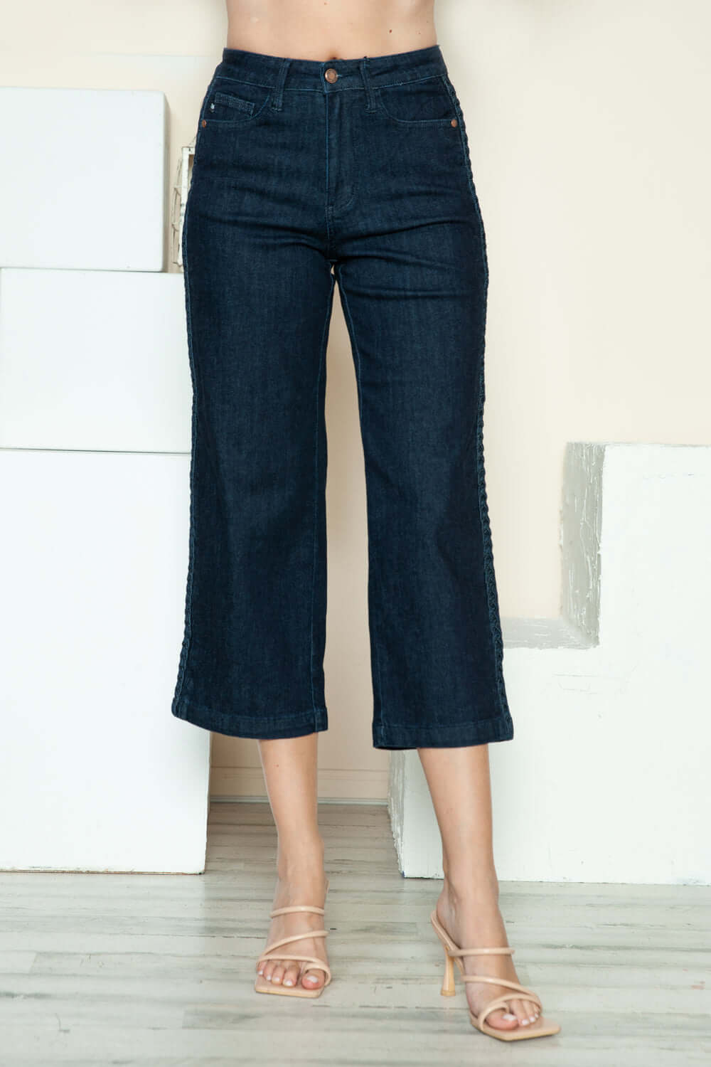 Judy Blue Full Size Side Seam Braid Detail Crop Wide Leg Jeans - In Style Chics Boutique LLC