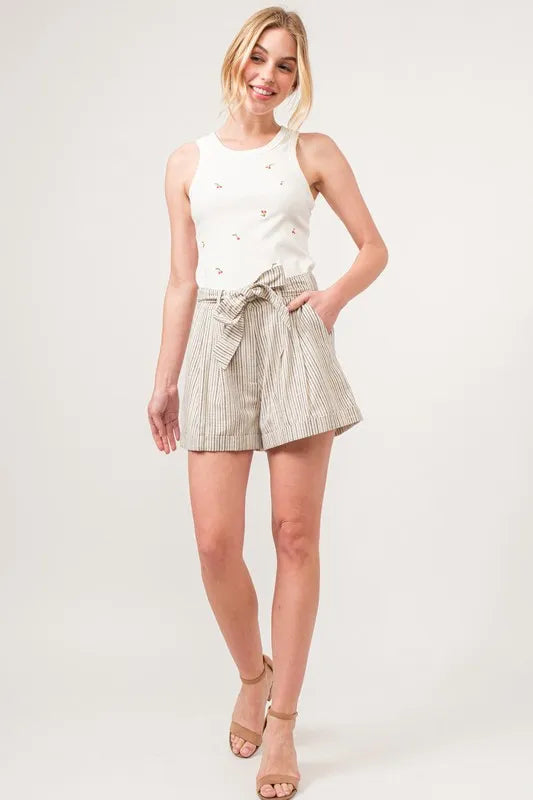 Linen Blend Striped Flowy Shorts