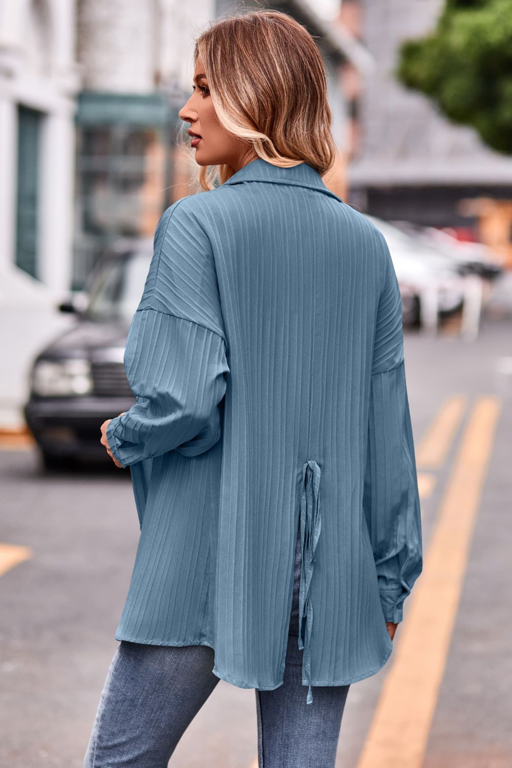Slit Dropped Shoulder Longline Shirt - In Style Chics Boutique LLC