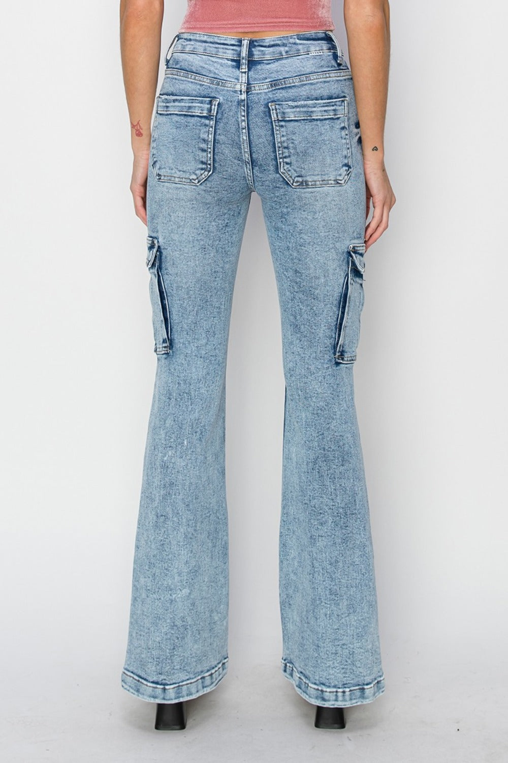 RISEN Full Size High Rise Cargo Flare Jeans - In Style Chics Boutique LLC