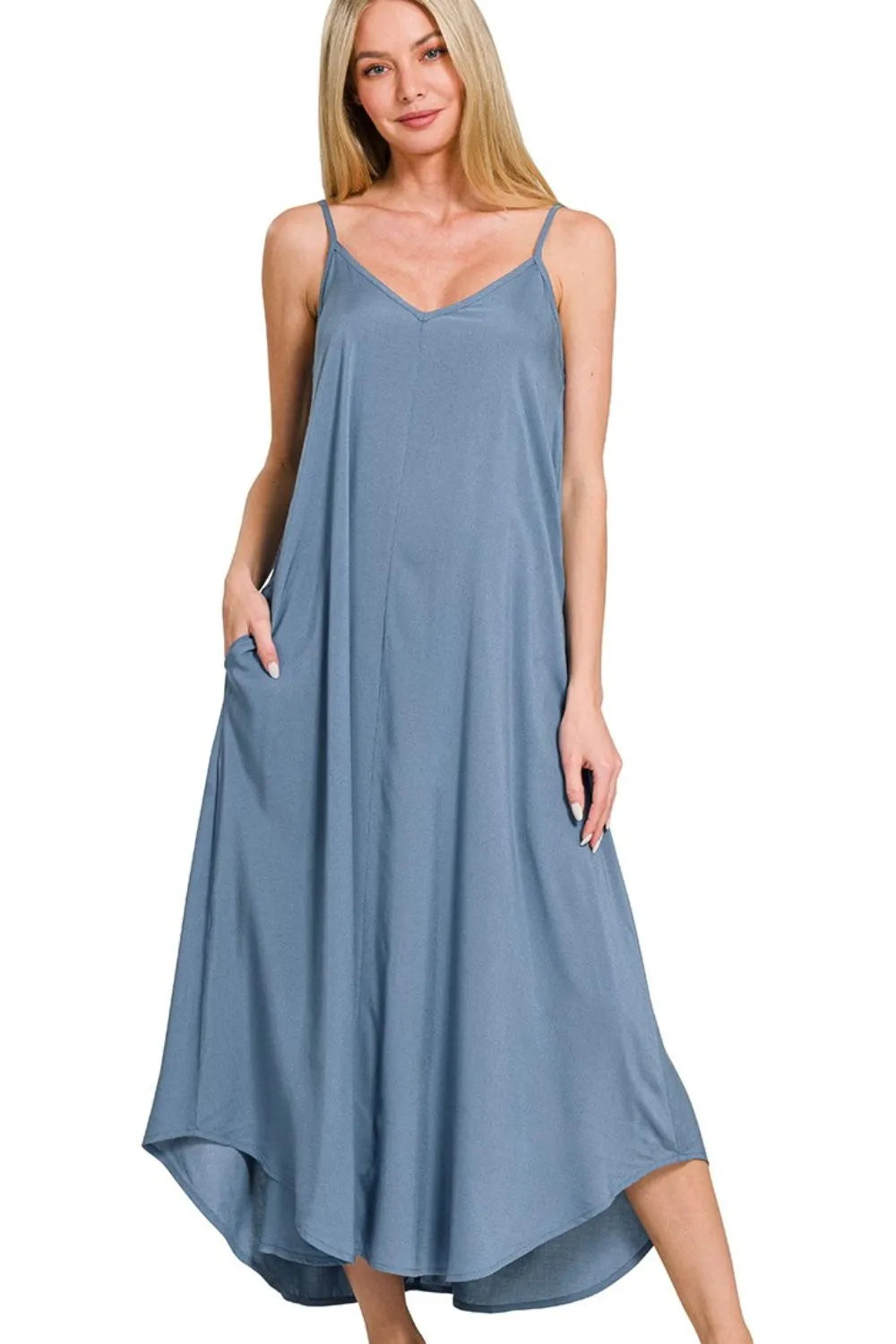 Cami Dress, Woven Arc Hem With Flowy Pockets - In Style Chics Boutique Women's Clothes Online