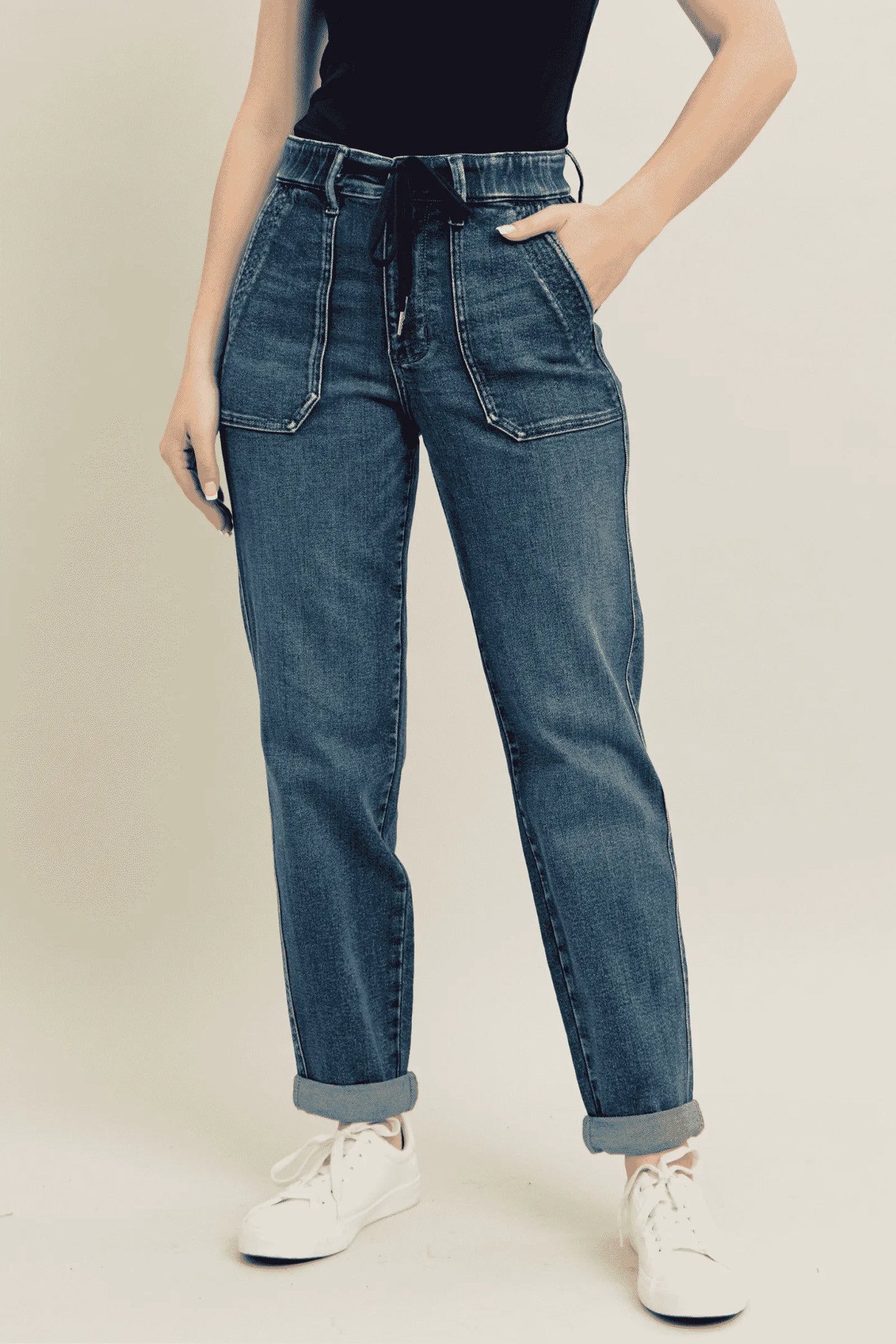 Judy Blue HW Vintage Wash Jeans w/ Drawstring at In Style Chics Boutique