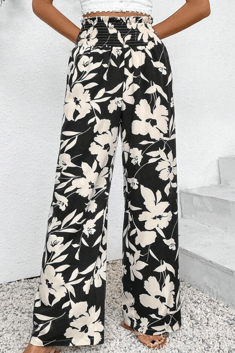 Floral Smocked Frill Waist Wide Leg Pants - Cute Clothes Online - In Style Chics Boutique Women's Juniors