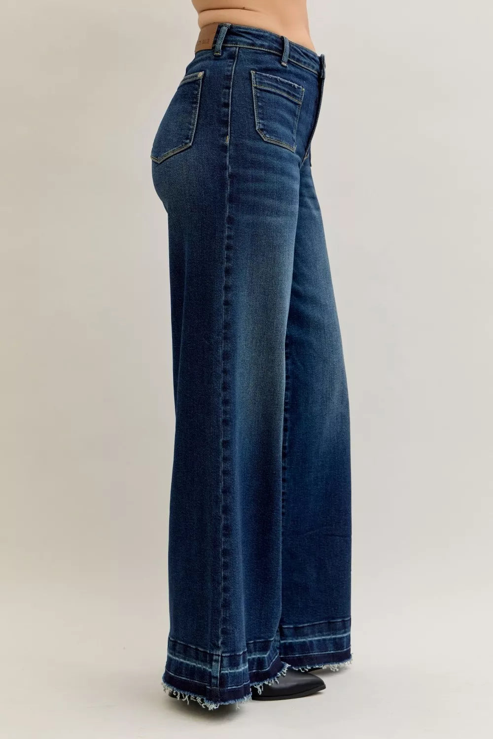 Shop Judy Blue High Waist Palazzo Jeans with Front Patch Pockets at In Style Chics Boutique