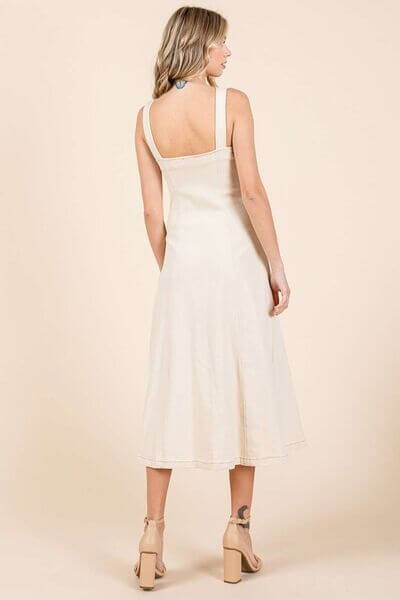 Stretch Twill Decor Button Sleeveless Midi Dress - In Style Chics Boutique