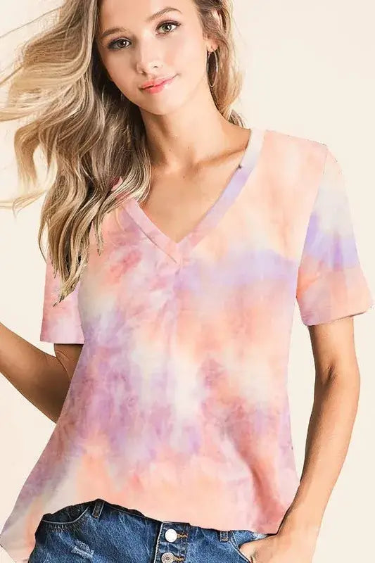 Tie Dye French Terry V Neck Top