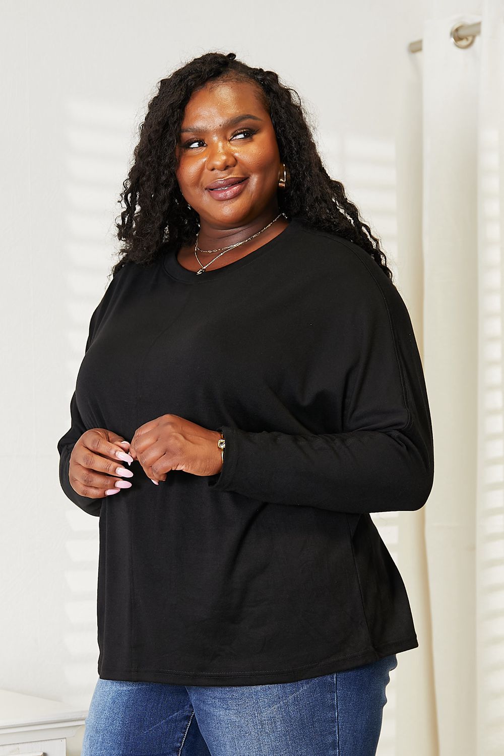Double Take Seam Detail Round Neck Long Sleeve Top - In Style Chics Boutique LLC