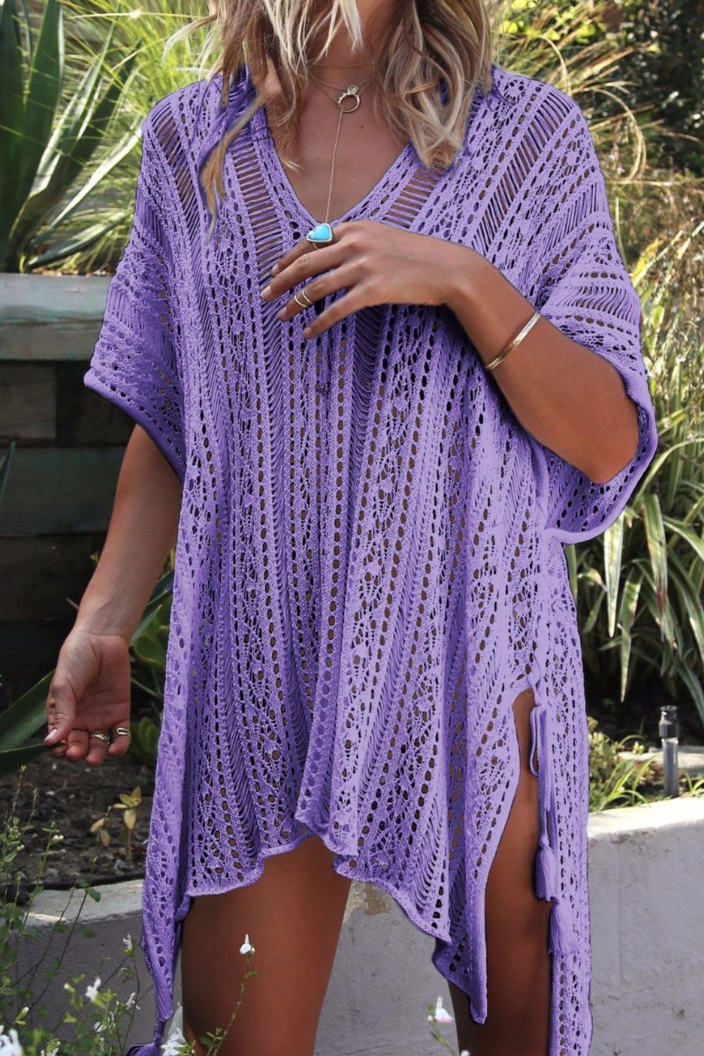 Cutout V-Neck Cover-Up with Tassel - More Colors! - In Style Chics Boutique LLC