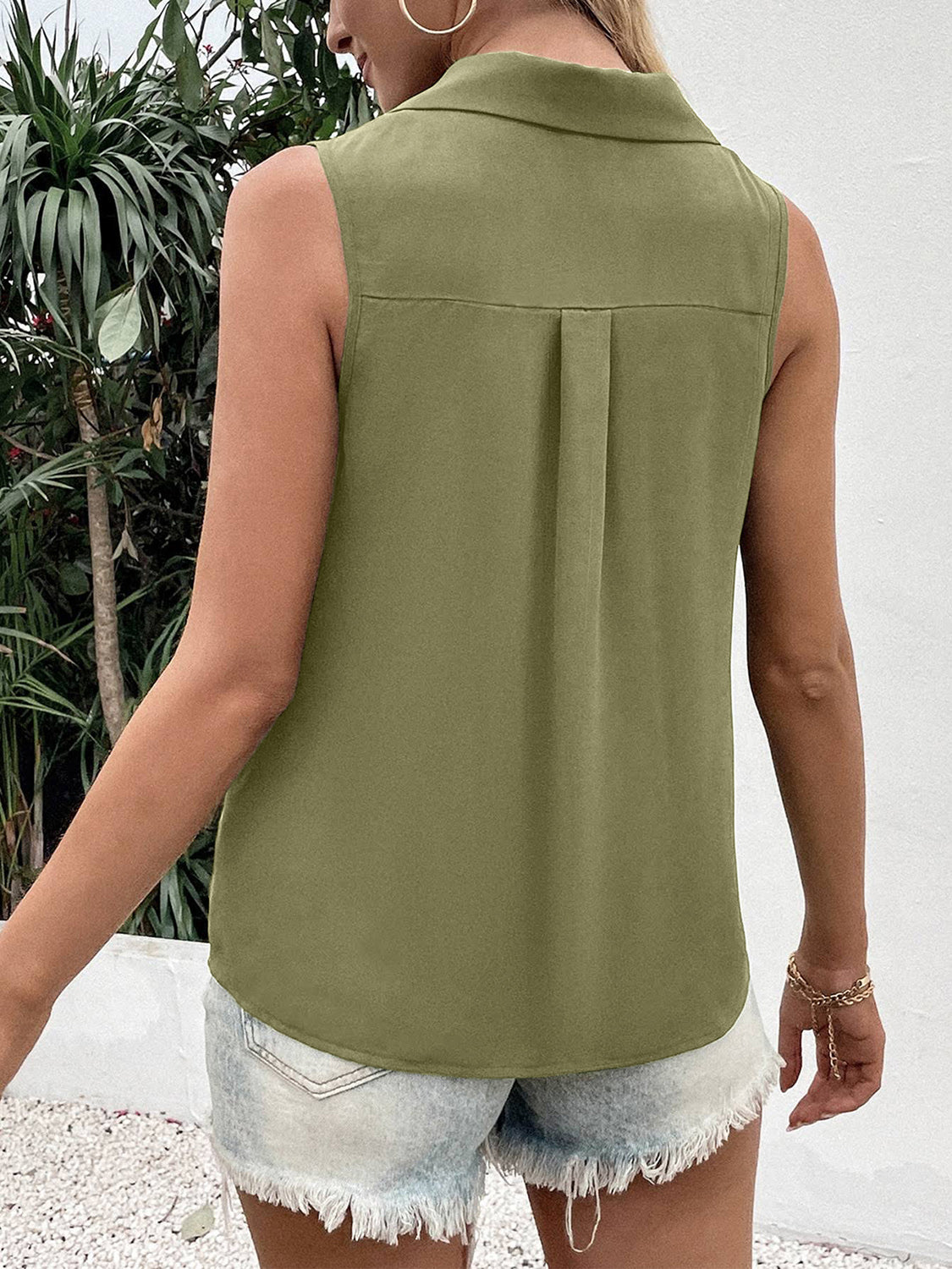 Full Size Johnny Collar Button Up Tank - More Colors! - In Style Chics Boutique LLC