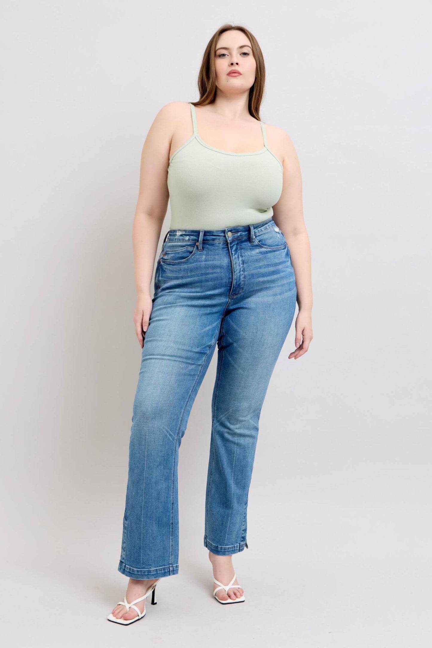 High Waist Tummy Control Vintage Wash Side Slit Slim Boot Jeans - In Style Chics Boutique Online Clothing Women's Juniors Plus Size Apparel