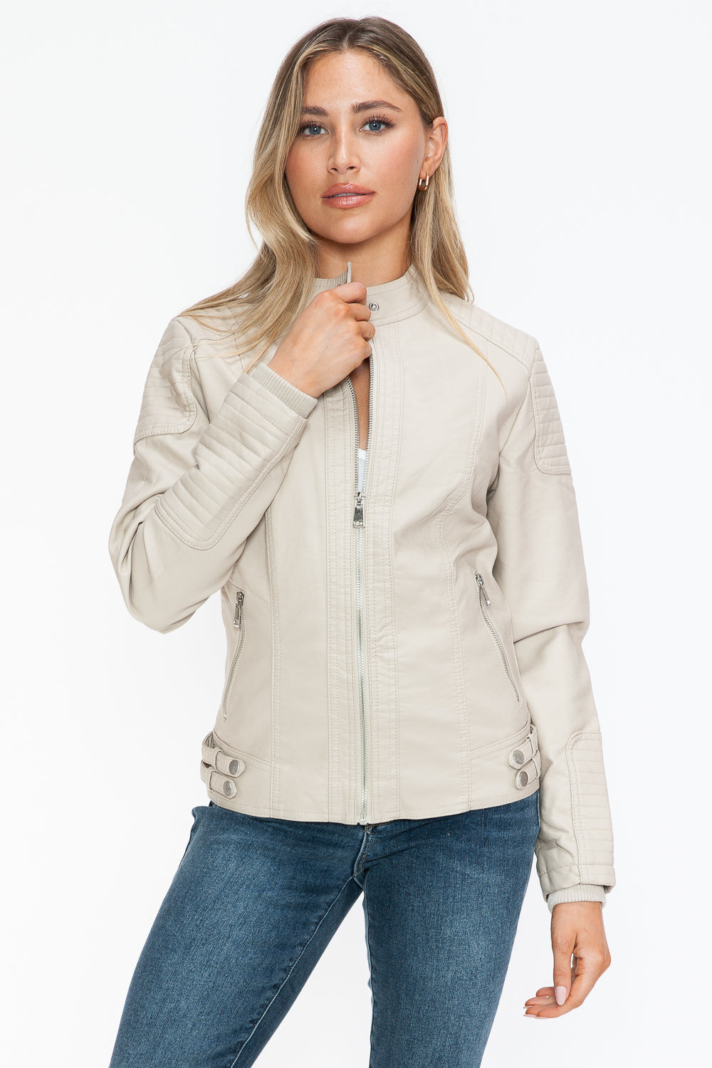 Snobbish Faux Leather Biker Jacket with Side Zip Pockets - In Style Chics Boutique LLC
