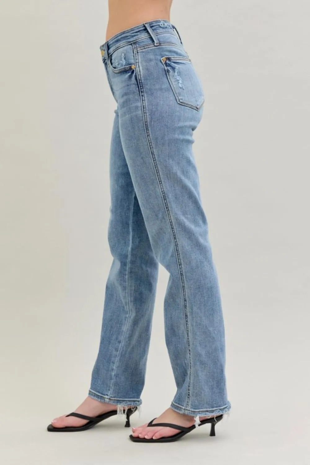 Judy Blue Frayed Hem Cell Phone Pocket Dad Jeans at In Style Chics Boutique