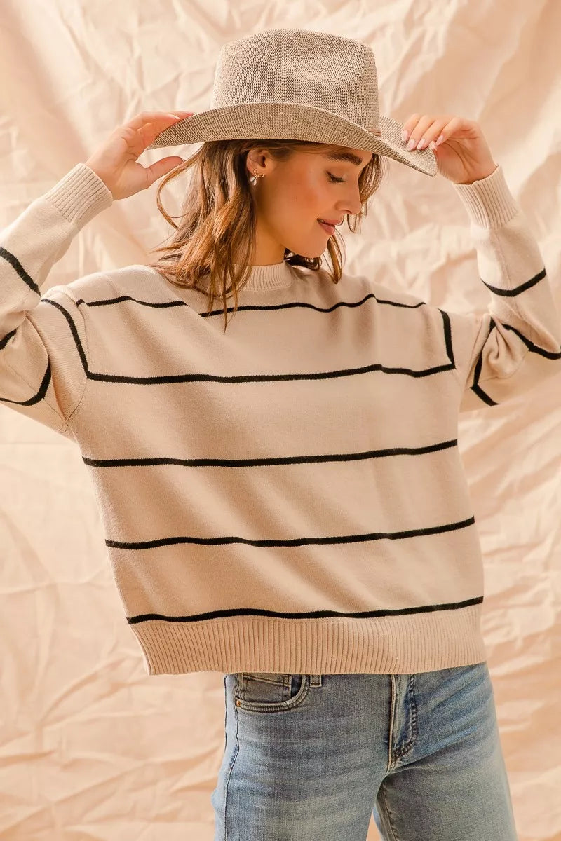 Stripe Crew Neck Basic Essential Sweater at In Style Chics Boutique