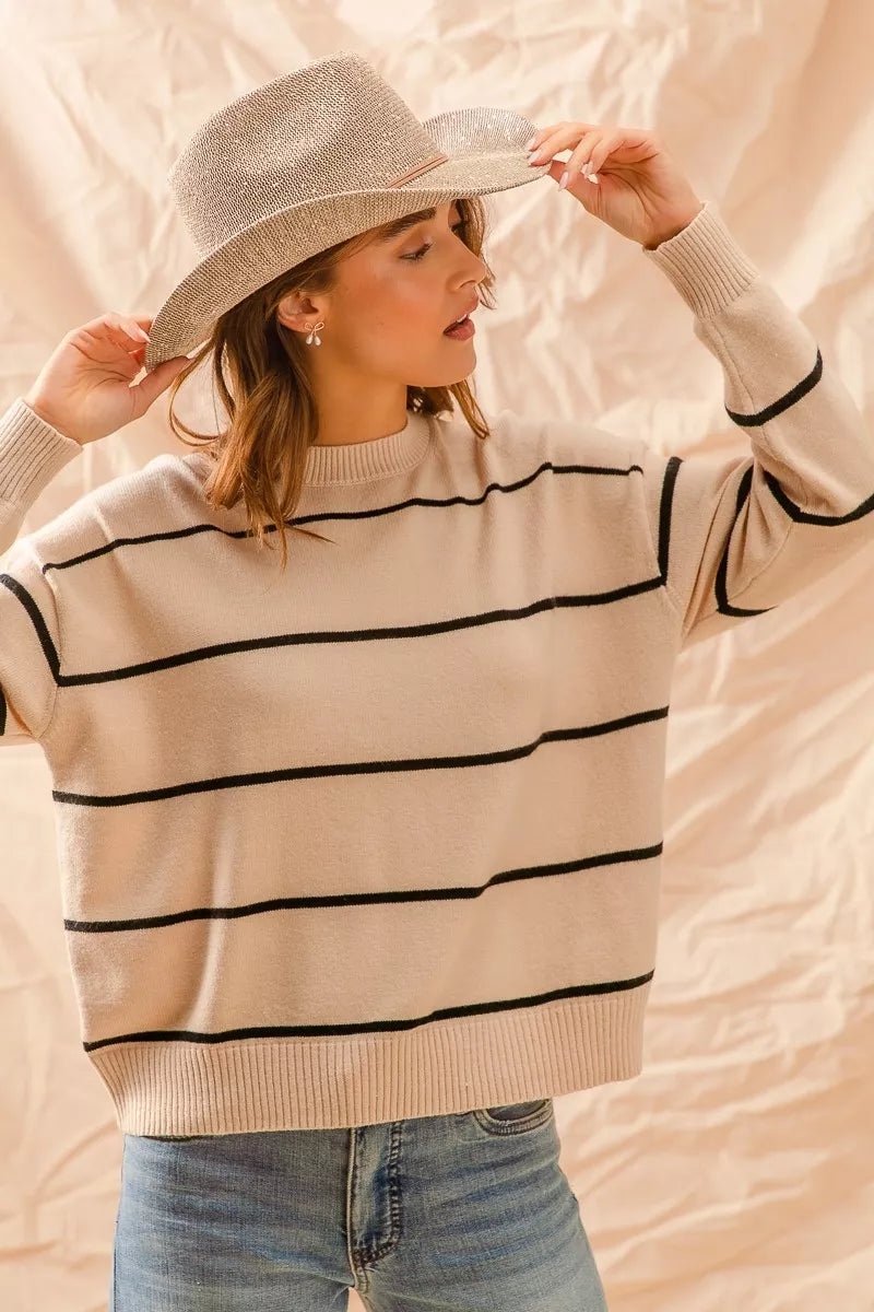 Stripe Crew Neck Basic Essential Sweater at In Style Chics Boutique