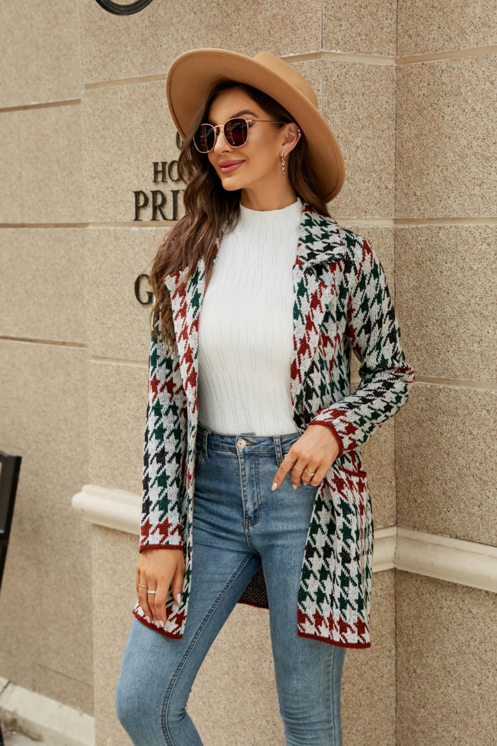 Printed Open Front Lapel Collar Cardigan with Pockets - In Style Chics Boutique LLC