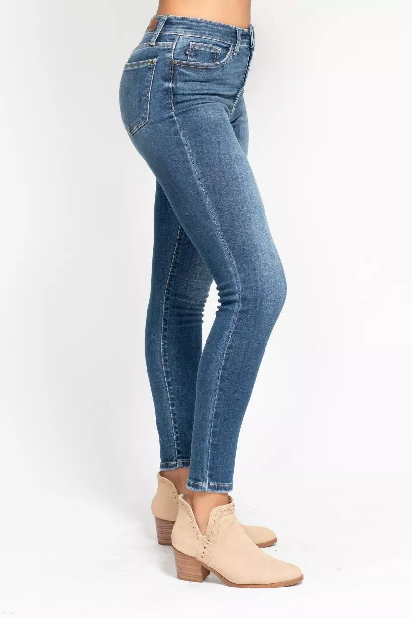 Judy Blue High Rise Button Fly Skinny Jeans at In Style Chics Boutique plus size jeans