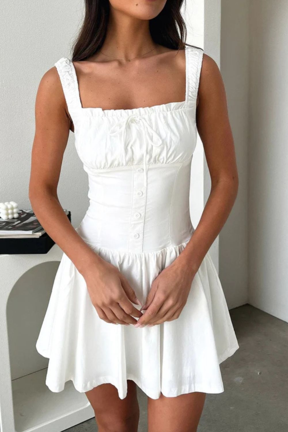 Decorative Button Square Neck Cami Dress - In Style Chics Boutique LLC