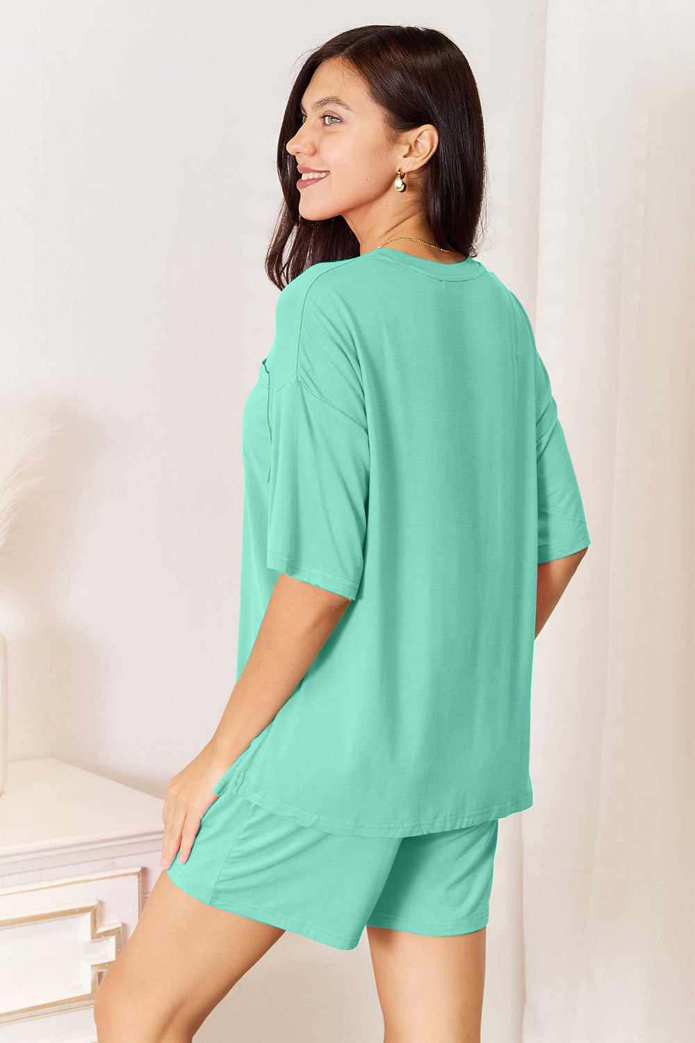 Basic Bae Bamboo Round Neck Drop Shoulder T-Shirt and Shorts Set - In Style Chics Boutique LLC
